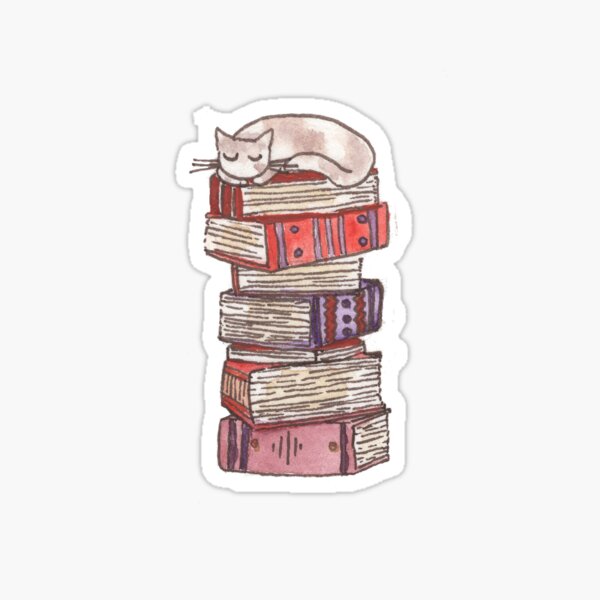 Stack of books with a cat Sticker