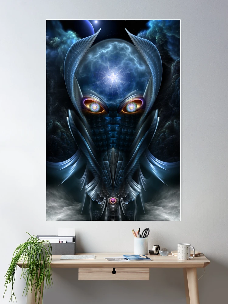 Darian Warrior Fractal Art Cyborg Sci-fi Portrait - Dark Forbidden Power 2 Darian Warrior Fractal Art Portrait Wall Decor Poster Art Print