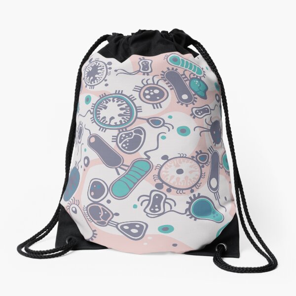 Eukaryote (pink / turquoise) Drawstring Bag