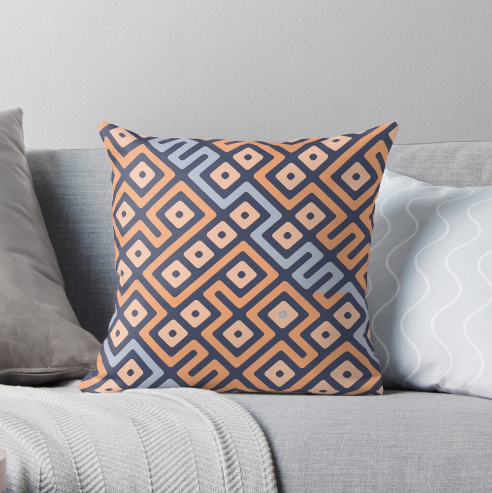 Maze Abstract Pattern - Cream / Grey Throw Pillow