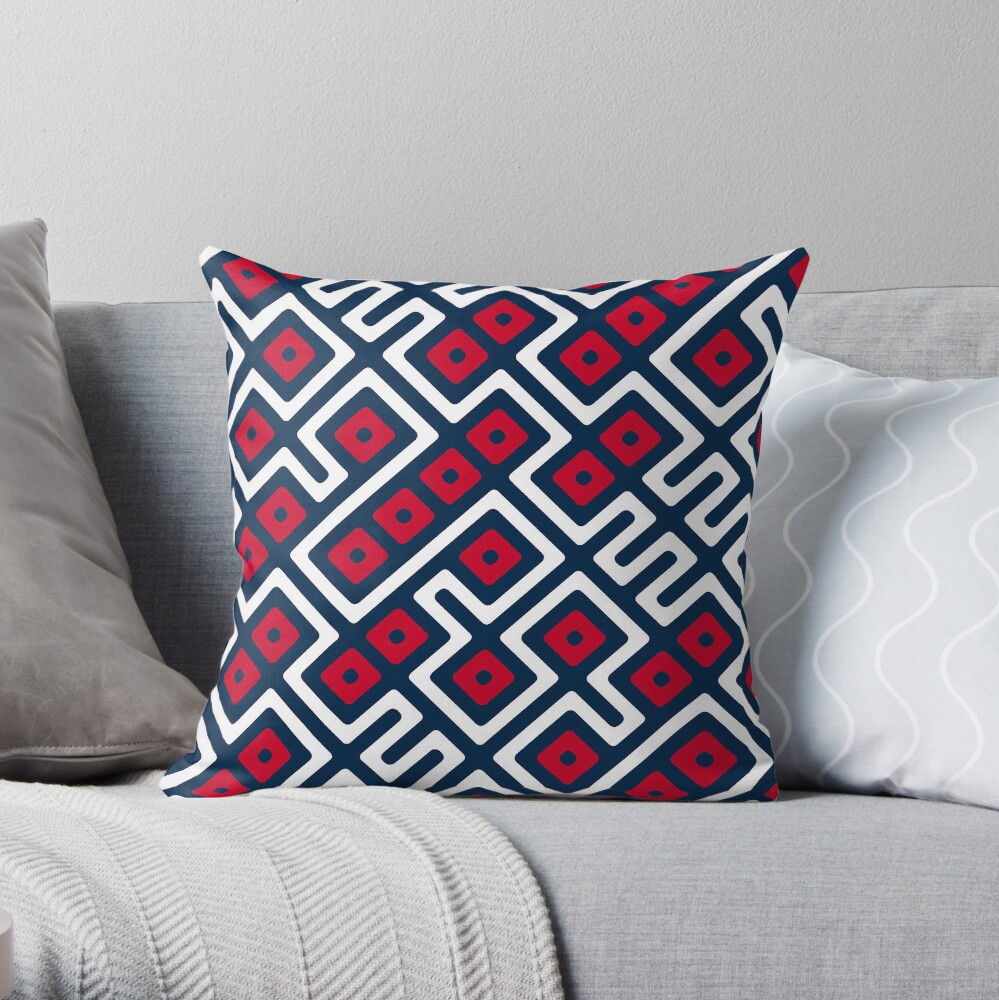 Maze Abstract Pattern - Blue / Red Throw Pillow