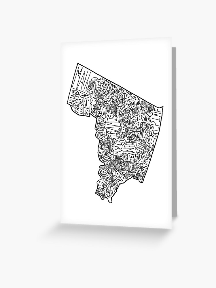 Bergen County Map Greeting Card By Extremebunny Redbubble