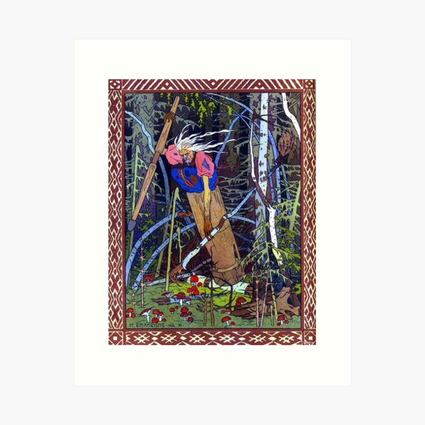 Item preview, Baba Yaga in her Mortar - Vasilisa the Beautiful - Ivan Bilibin 1899 designed and sold by forgottenbeauty.