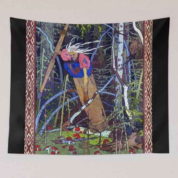 Item preview, Baba Yaga in her Mortar - Vasilisa the Beautiful - Ivan Bilibin 1899 designed and sold by forgottenbeauty.