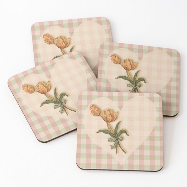 Item preview, Two Peach Tulips on a Gingham background  designed and sold by roseofgold.