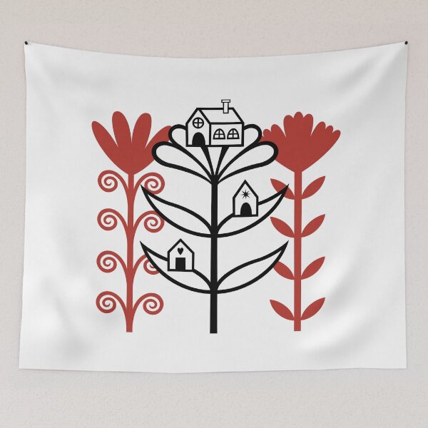 Item preview, Lovely Folktale Homes Sitting on Flowers Digital Illustration (black and red) designed and sold by wariana.