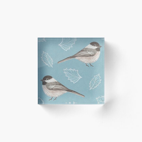 Chickadees and Frosted Leaves Acrylic Block