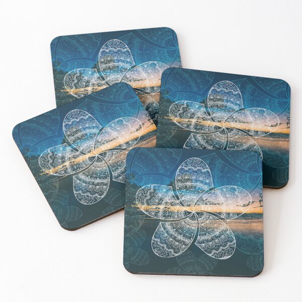 Item preview, white fraginapani mandala on Noosa river sunset  designed and sold by faithie.