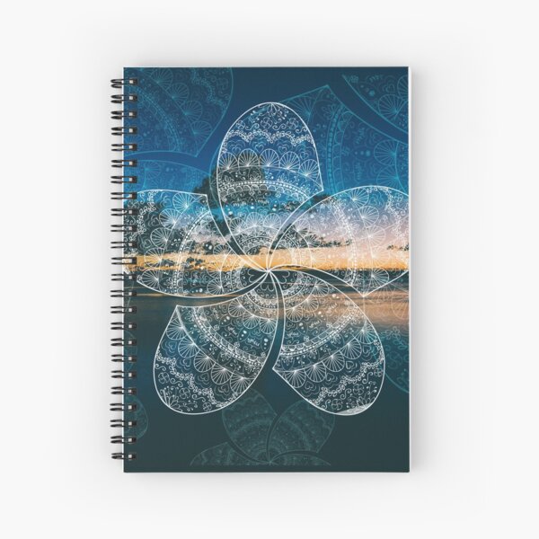 white fraginapani mandala on Noosa river sunset Spiral Notebook