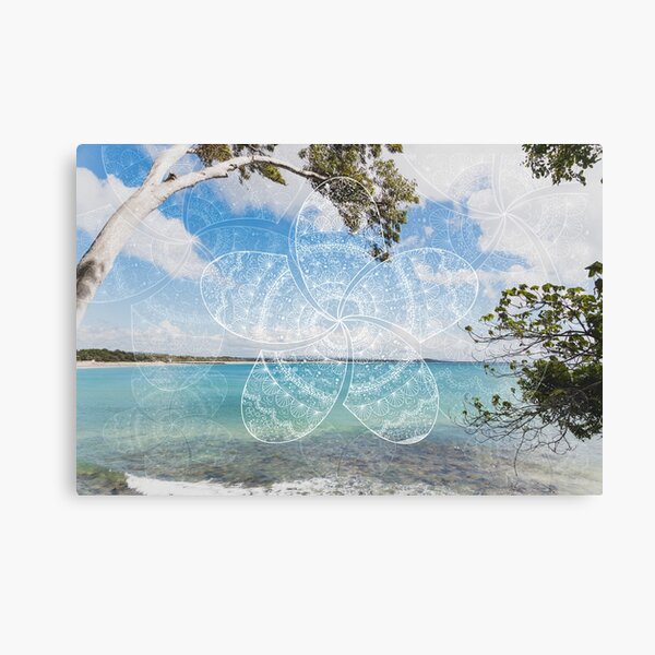 white frangipani mandala on noosa beach Canvas Print