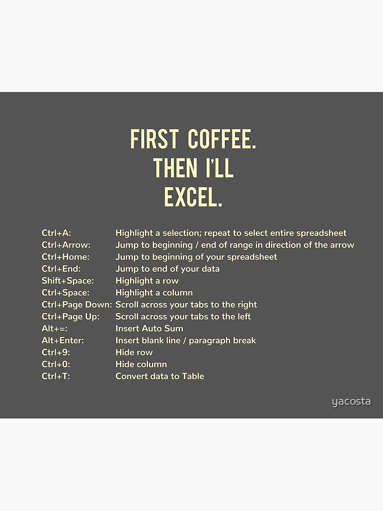 First Coffee. Then I'll Excel (+ Keyboard Shortcut Cheat Sheet) Travel Mug by yacosta