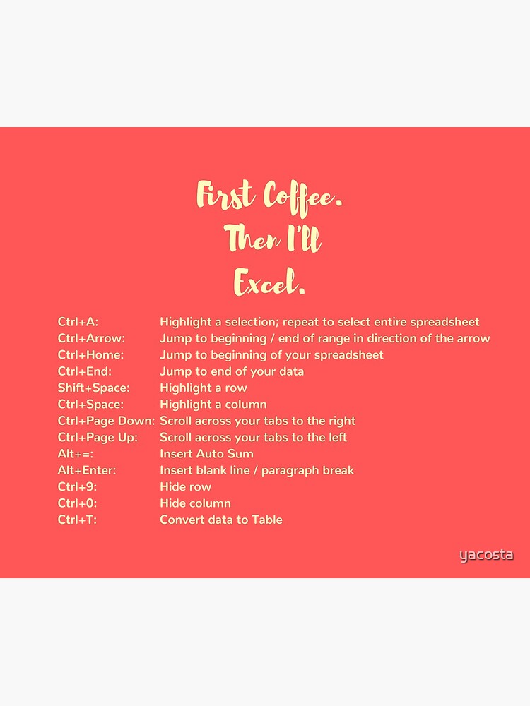 First Coffee. Then I'll Excel (+ Keyboard Shortcut Cheat Sheet) Travel Mug by yacosta