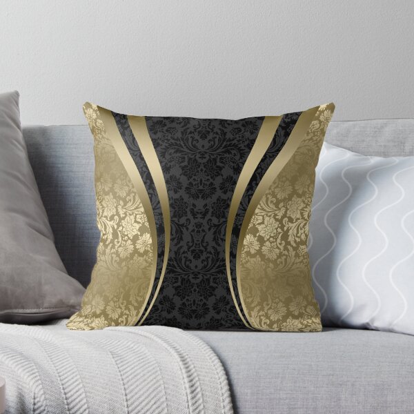 Black And Gold Damasks And geometric Stripes Throw Pillow