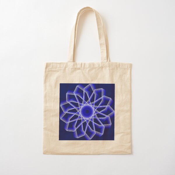 Blue Lines Abstract Geometric Flower Cotton Tote Bag