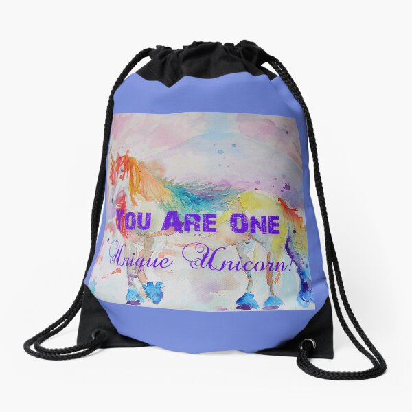 Unicorn Watercolor Painting Unique Quote Rainbow Drawstring Bag