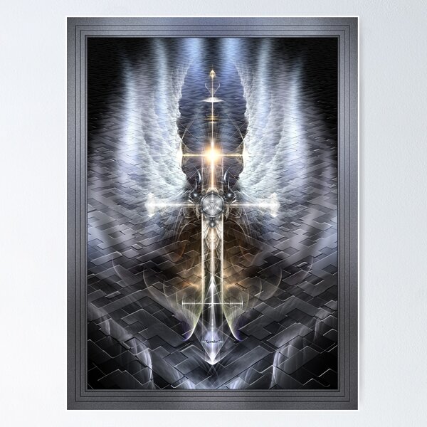 Heavenly Angel Wings Cross Jagged Roads Fractal Art Composition Poster