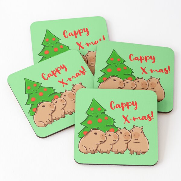 Item preview, Cappy X-tmas! Capybaras with a Christmas tree, and a funny pun  designed and sold by manydoodles.
