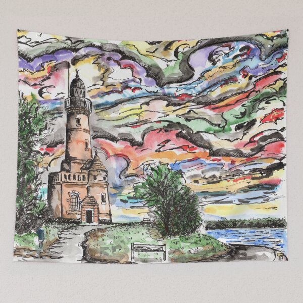 Item preview, Kiel - Holtenau Lighthouse, Germany | Pen and watercolour illustration designed and sold by fellbaum-art.