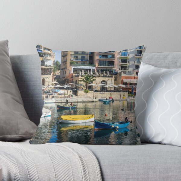 Silky Mediterranean Colours - Saint Julians Waterfront in Malta Throw Pillow