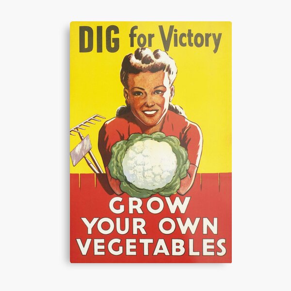 Vintage Dig For Victory Grow Your Own Vegetables WW2 Poster Metal Print