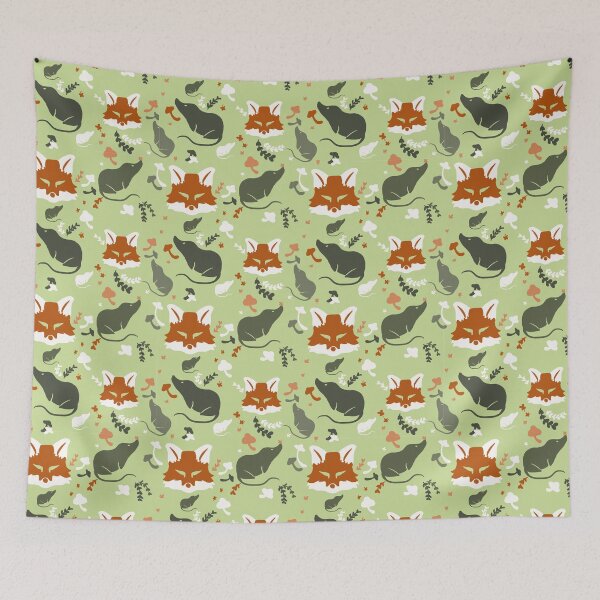 Item preview, Shrew, fox and mushroom British woodland pattern designed and sold by Bryn Forrester.