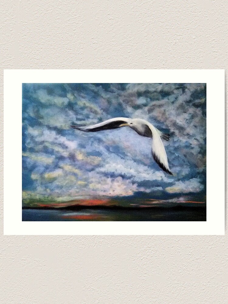 JLS in Flight (Jonathan Livingston Seagull reference), original is acrylic  on 18x24 canvas. Art Print for Sale by Diana Robbins