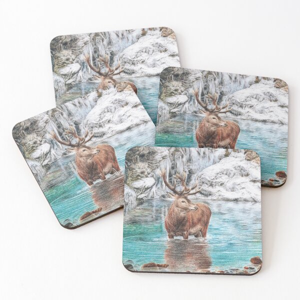 Item preview, Red deer stag wading though a river designed and sold by BeckyKidus.