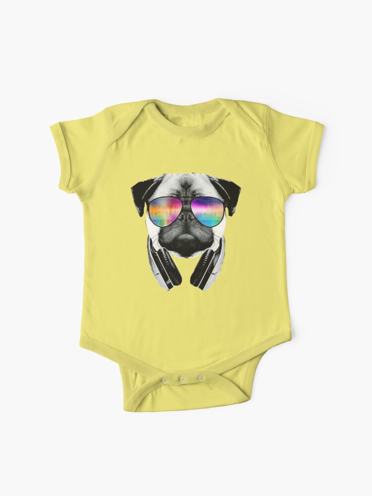 Trippy Pug Dog Wearing Music Equalizer Sunglasses Baby One-Piece