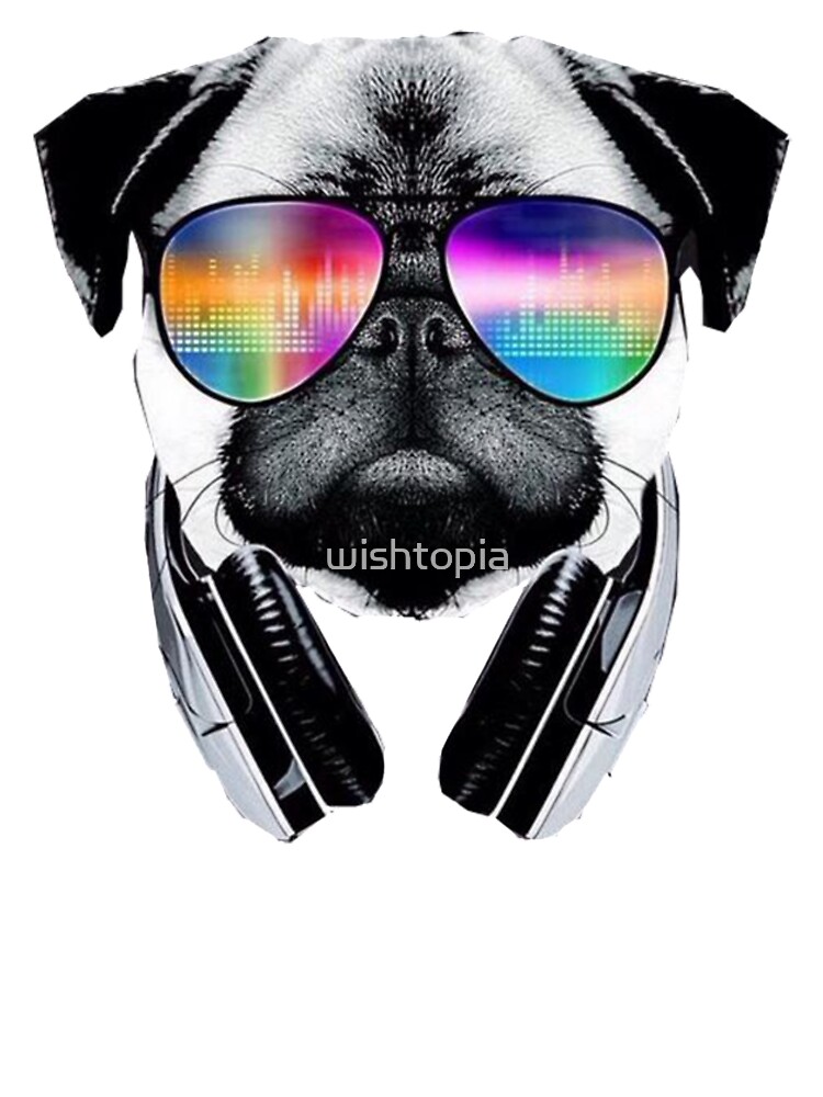 Trippy Pug Dog Wearing Music Equalizer Sunglasses Kids T-Shirt