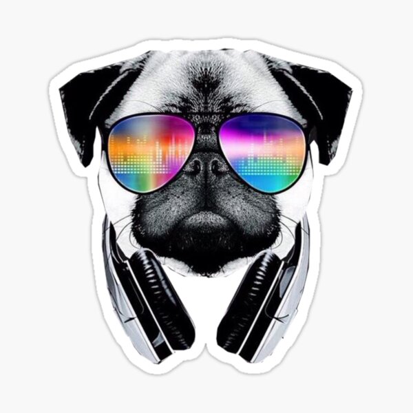 PUG 4 LIFE, Cute Pug Dog Sunglasses Gold Chain' Sticker