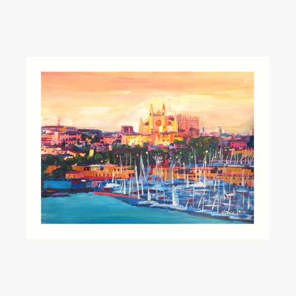 Spain Balearic Island Palma De Majorca With Harbour And Cathedral Art Print