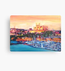 Spain Balearic Island Palma De Majorca With Harbour And Cathedral Canvas Print