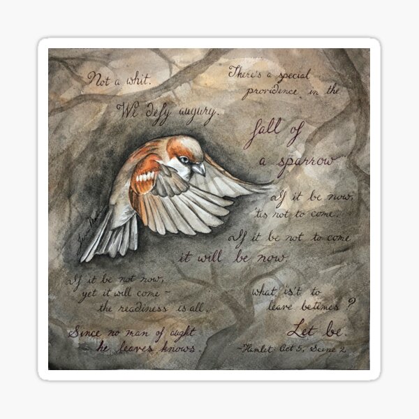Sparrow Ink & Watercolor Painting Sticker