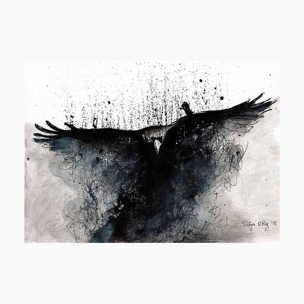 Original - A3 PAPER - 16x12 in - abstract black ink raven online painting