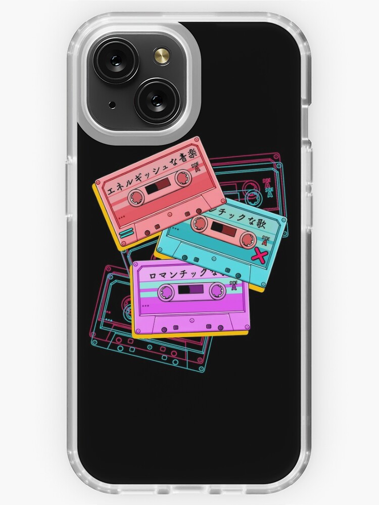 Japanese Version The cute set of retro mixtapes 80s 90s style on the black background iPhone Case