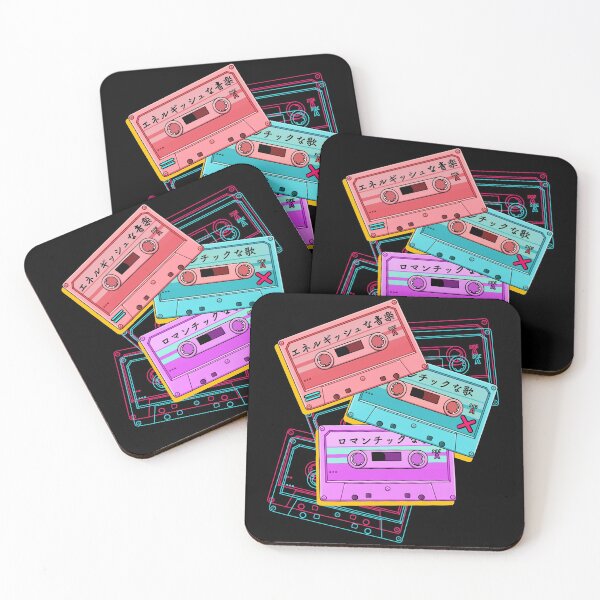 Item preview, Japanese Version: The cute set of retro mixtapes (80s, 90s style) on the black background designed and sold by AnGoArt.