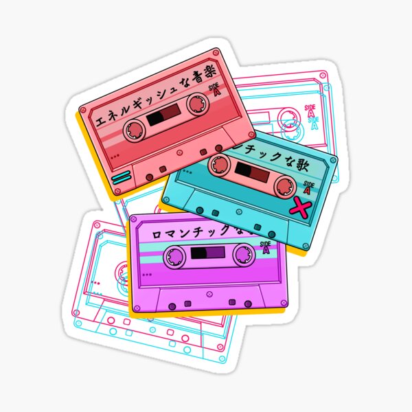 Item preview, Japanese Version: The cute set of retro mixtapes (80s, 90s style) on the black background designed and sold by AnGoArt.