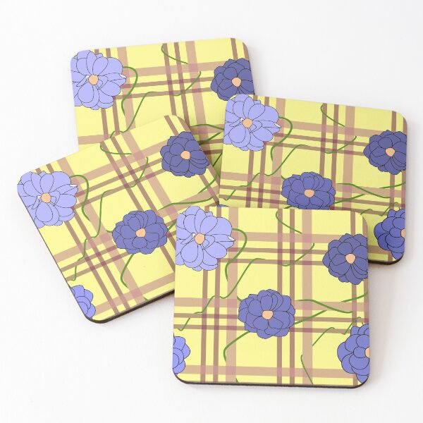Item preview, Periwinkle Roses on a Cranberry-Yellow Plaid designed and sold by SciFaerie.