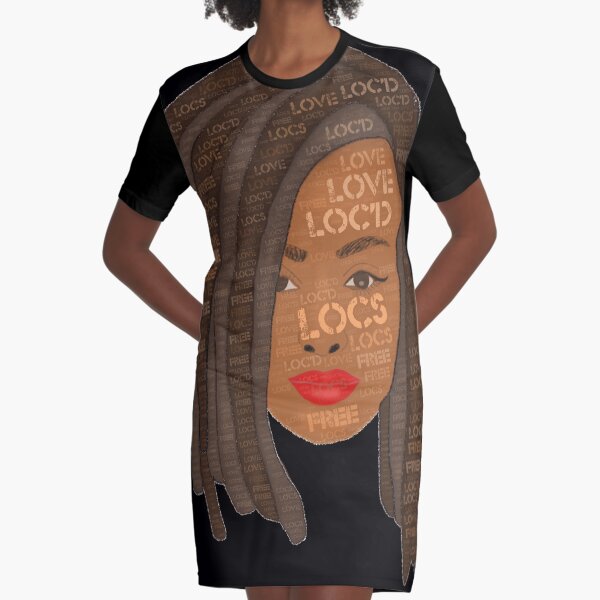 Brown Locs Loc'd Drawing Graphic T-Shirt Dress