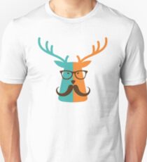 Cute Deer Hipster Animal With Glasses Mustache Unisex T-Shirt