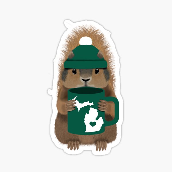 Squirrel with Michigan State Mug Sticker