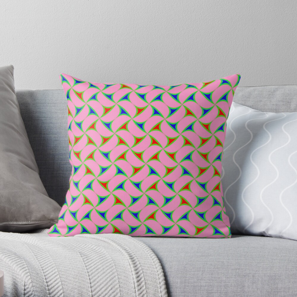 Thorny Abstract Pattern - Pink / Red / Blue Throw Pillow