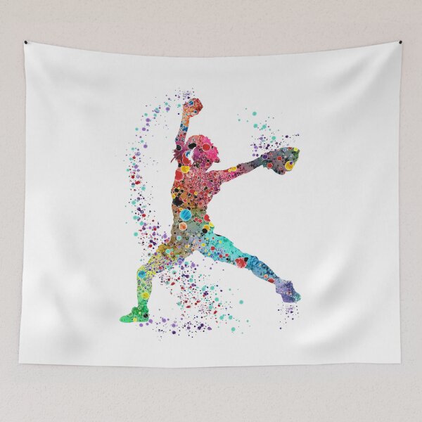 Item preview, Girl Baseball Softball Pitcher Watercolor Painting Art Print designed and sold by LotusGifts.
