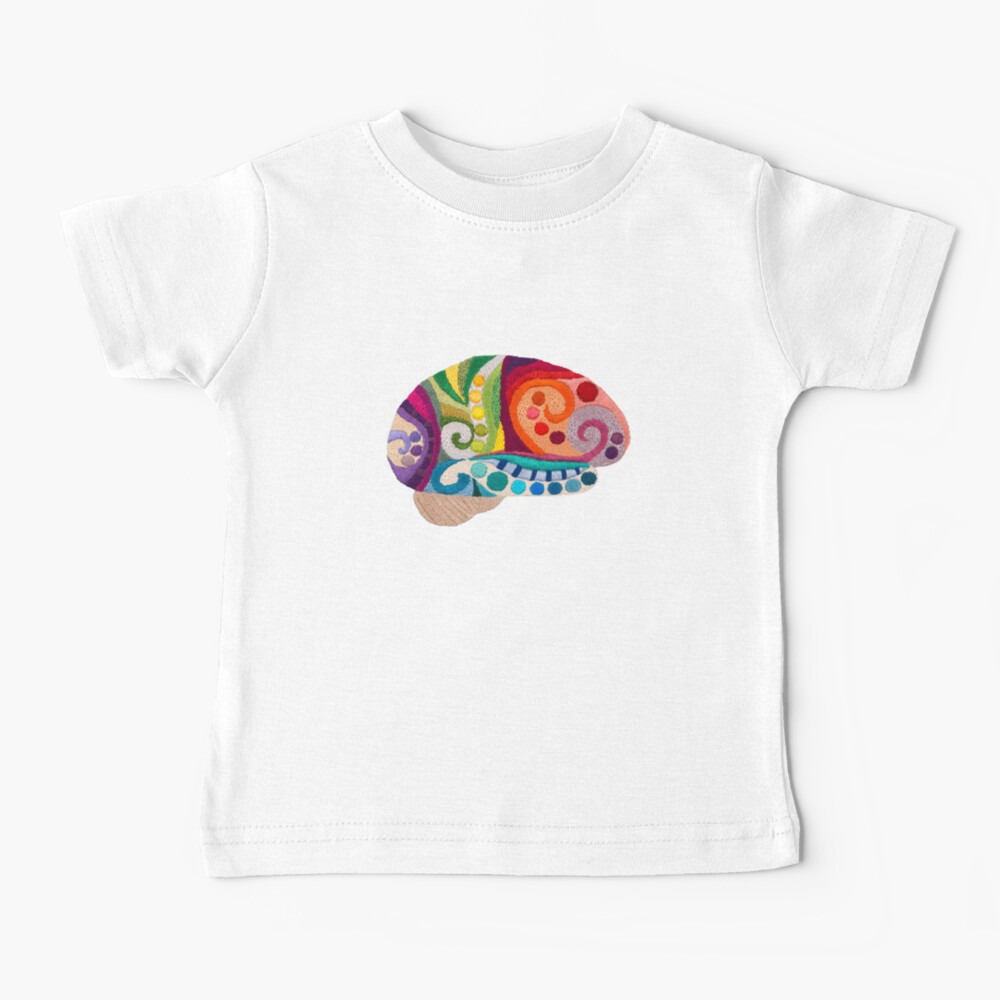 Flow Brain - Embroidered Look - A sampler of stitches highlighting the Cerebral lobes Baby T-Shirt