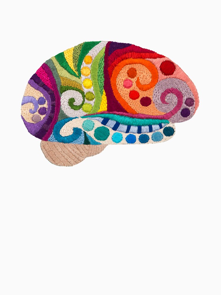 Flow Brain - Embroidered Look - A sampler of stitches highlighting the Cerebral lobes by Laurabund