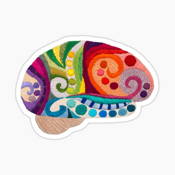 Embroidered Look - Rainbow Brain  Sticker for Sale by Laura Bundesen