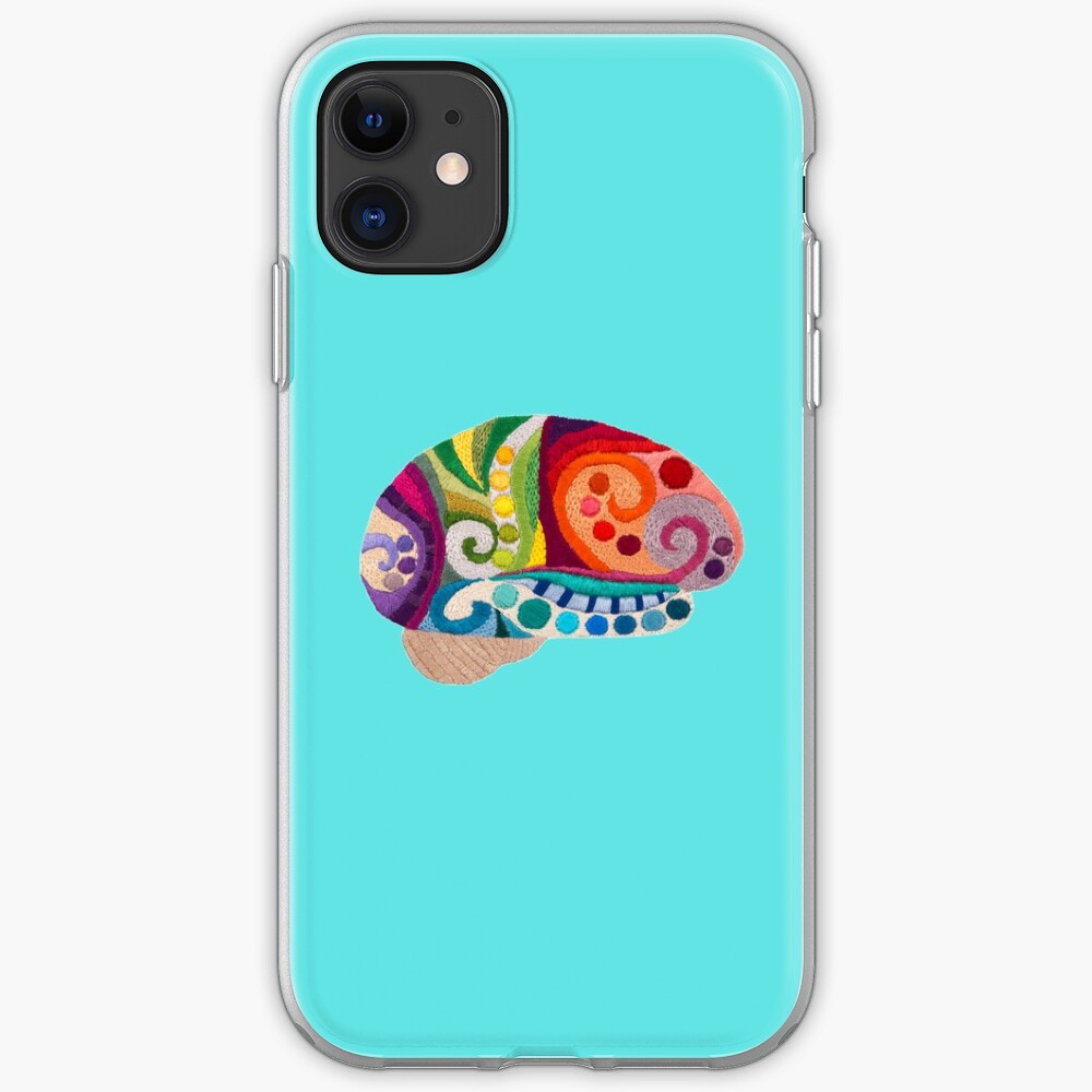 Flow Brain - Embroidered Look - A sampler of stitches highlighting the Cerebral lobes iPhone Case & Cover