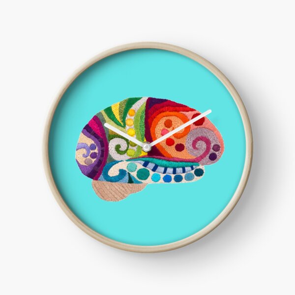 Flow Brain - Embroidered Look - A sampler of stitches highlighting the Cerebral lobes Clock
