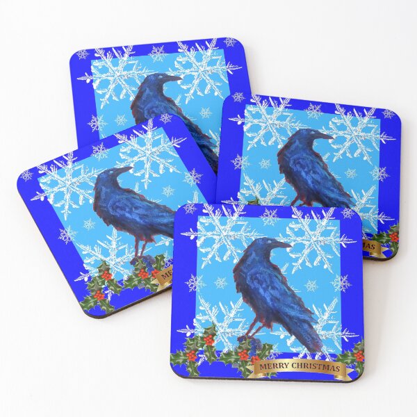 Item preview, WINTER BLUE CROW MERRY CHRISTMAS ART designed and sold by sharlesart.