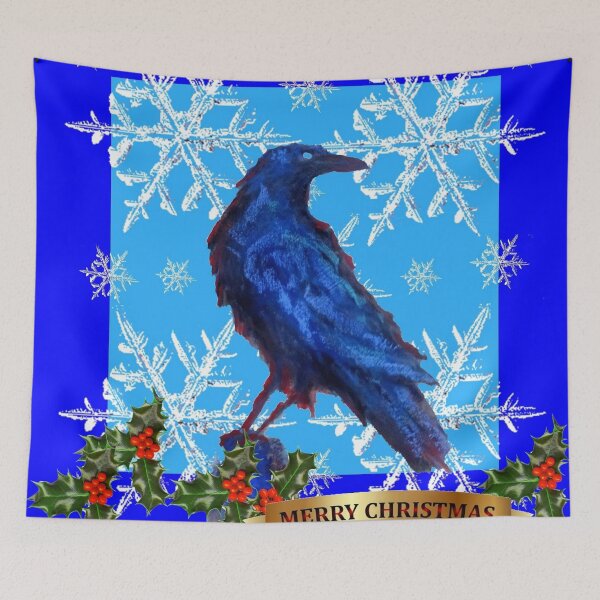 Item preview, WINTER BLUE CROW MERRY CHRISTMAS ART designed and sold by sharlesart.